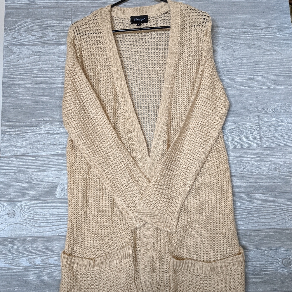 b. Boutique Medium Cream Slouchy Knitted Cardigan